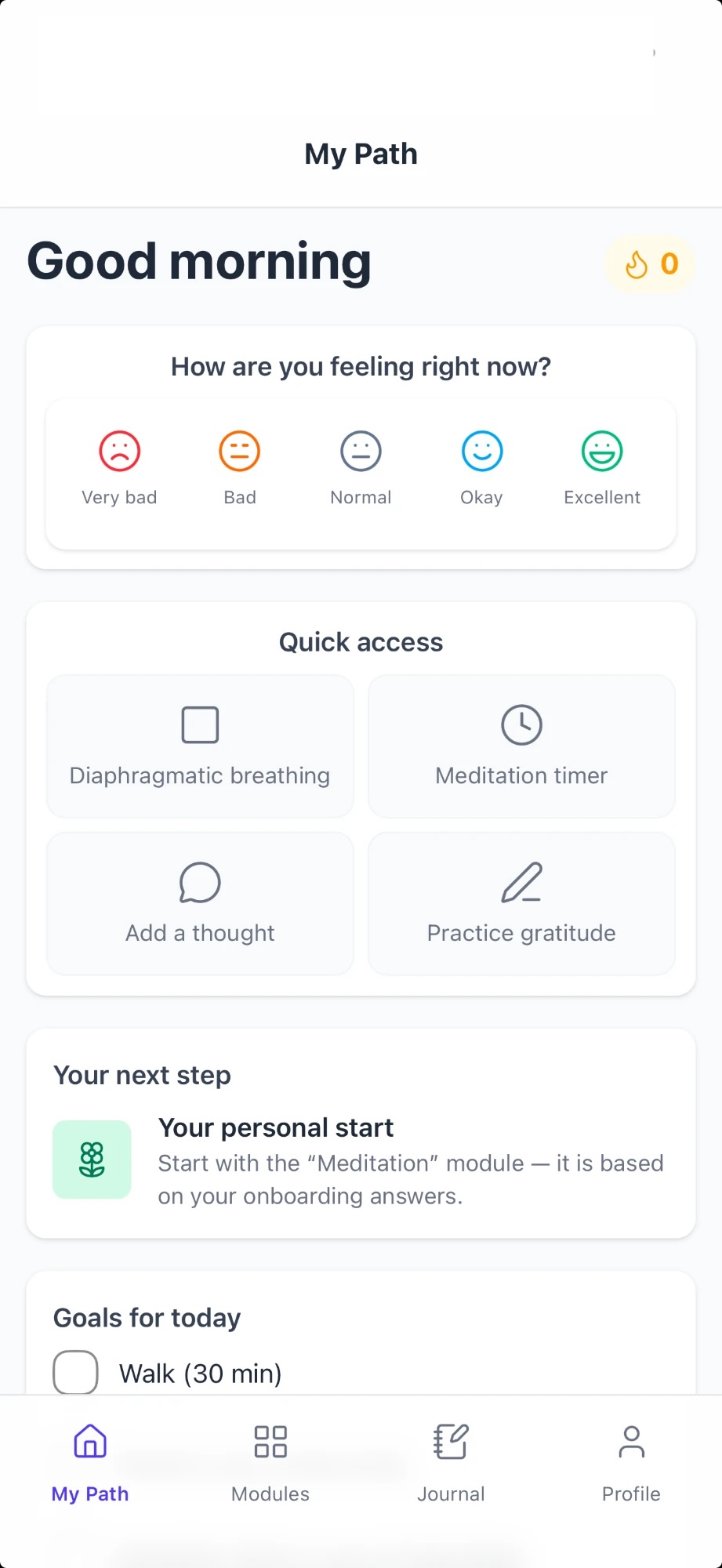 Stepfeel home screen