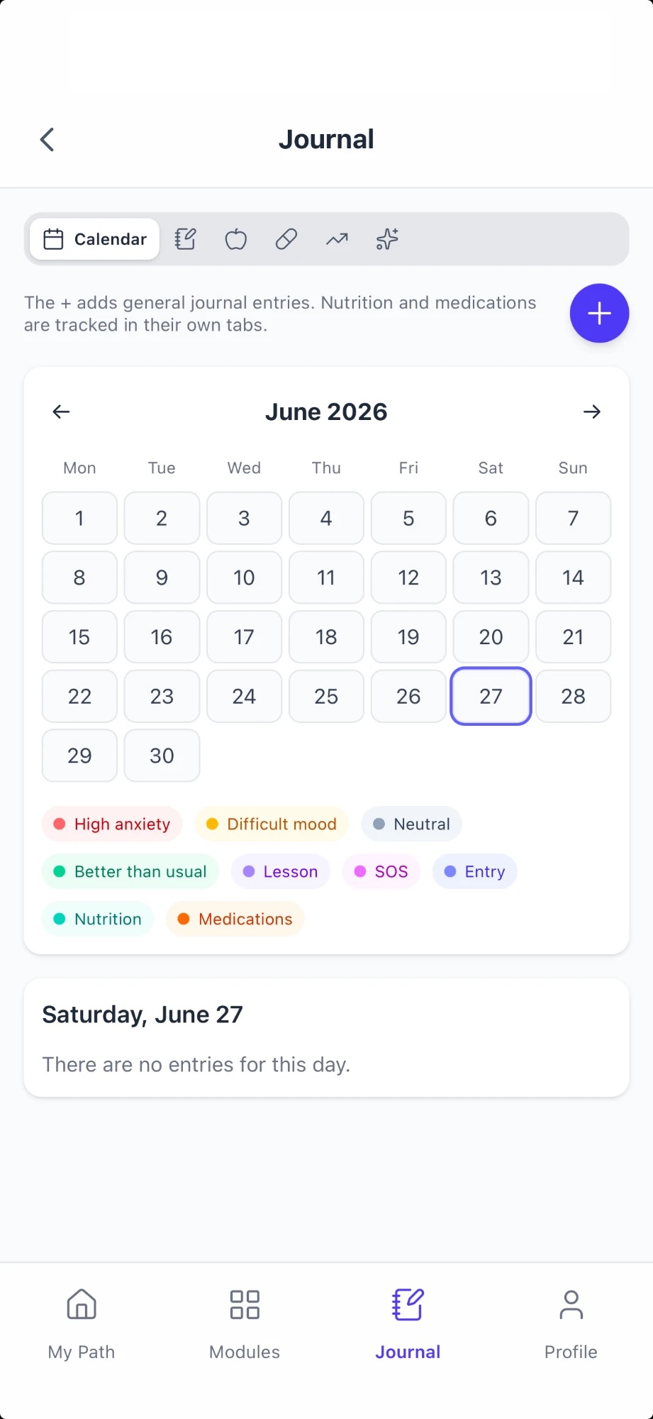 Stepfeel journal screen